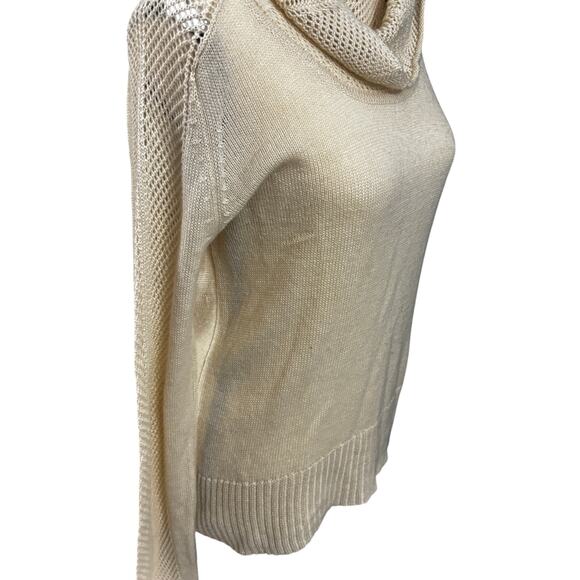 Lucky Brand Cowl Neck Knit Sweater Womens Large Cream Textured Sleeves Pullover - Picture 7 of 9